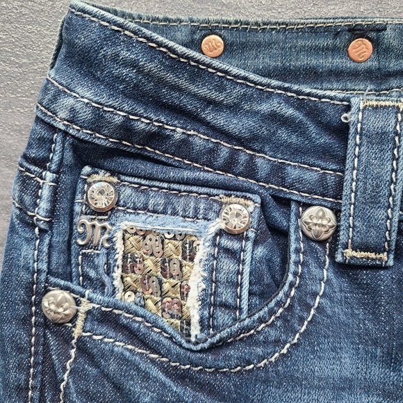 Miss Me Signature Rise Boot Cut Blue Jeans Sequin Western Embroidered Denim 27 - Picture 5 of 13